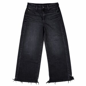 American Eagle Super High Rise Baggy Wide Leg Ankle Jean STRIGID Distressed Sz 4